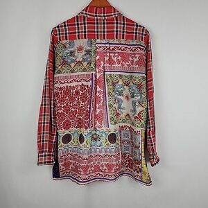 Johnny Was 3J Workshop Button Shirt Oversized XS Gauzy Sheer Dragon Cotton Blend